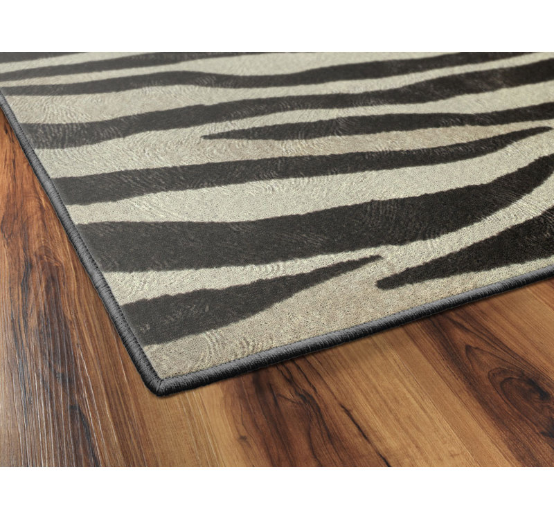 World Menagerie Metzger Zebra Stripes Animal Print Black/Ivory Area Rug